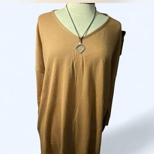 Tan V-Neck Long Sleeve Top